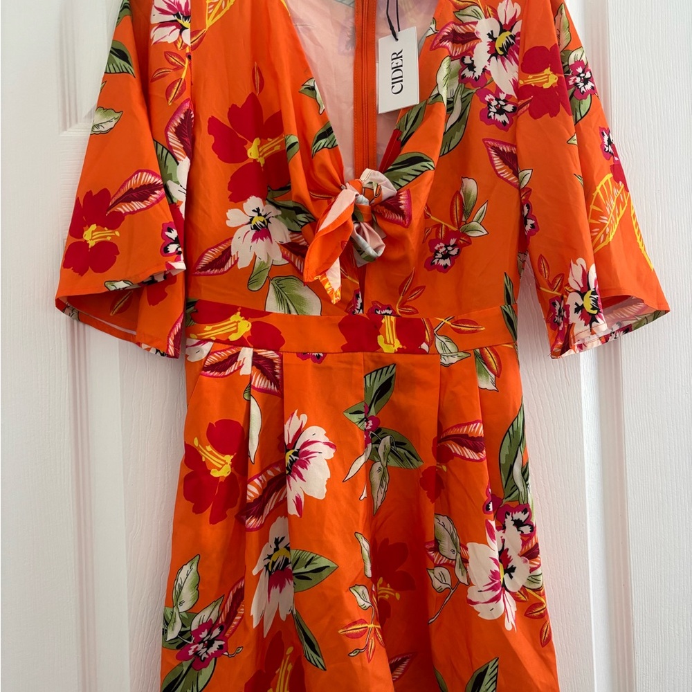 Cider Bright Orange Floral Dress